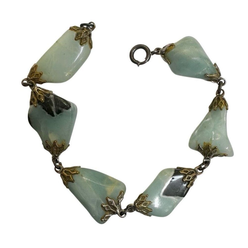 amazonite chunky stone bracelet sterling silver clasp